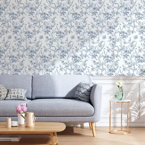 Blå blommig självhäftande tapet Vintage blåvit självhäftande tapet botanisk avtagbar kontaktpapper för sovrum 8 best sales blå tapet - №1