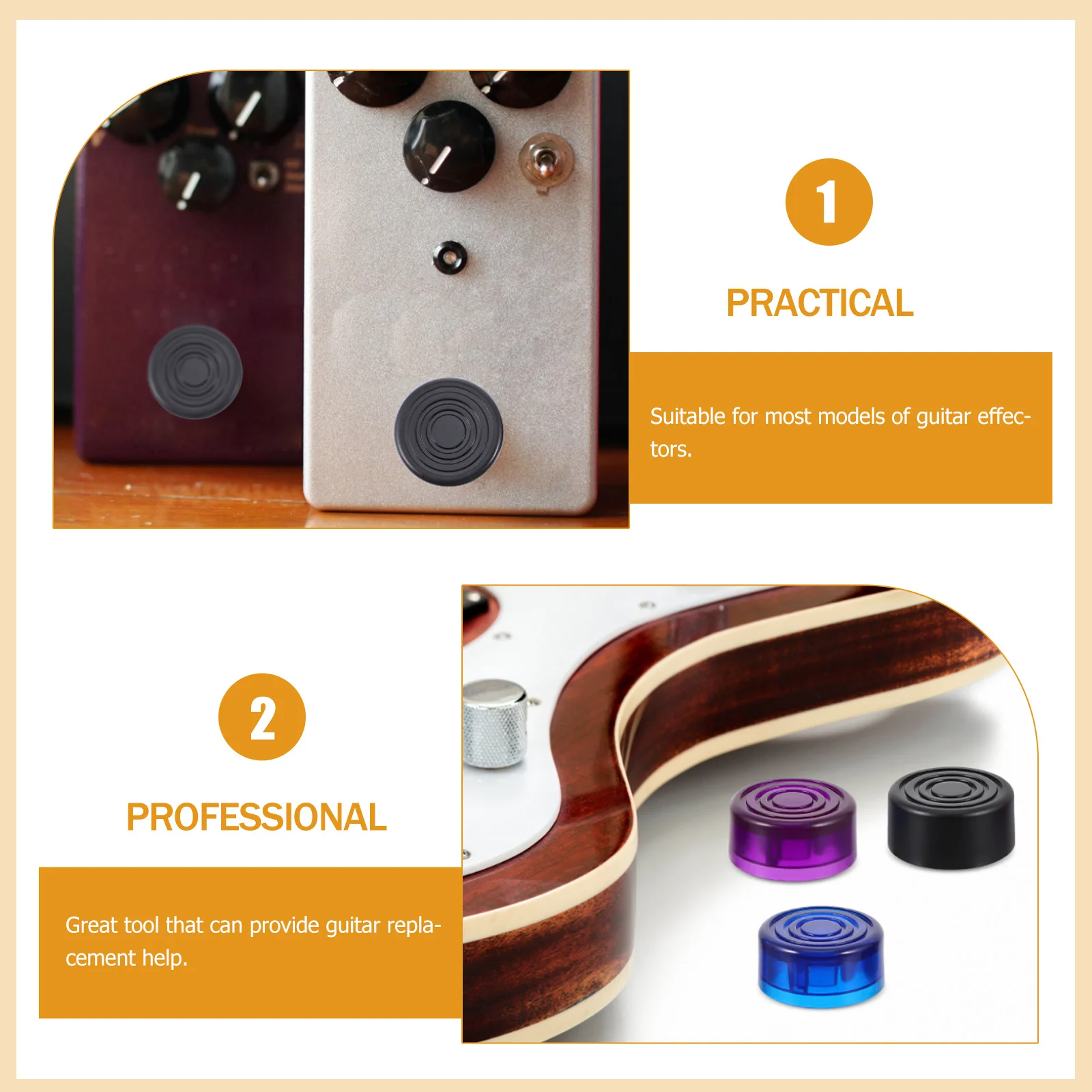 

6Pcs Guitar Effect Foot Toppers Premium Plastic Anti-Slip Protection Caps for Most Pedal Models Professional Stomp Knobs