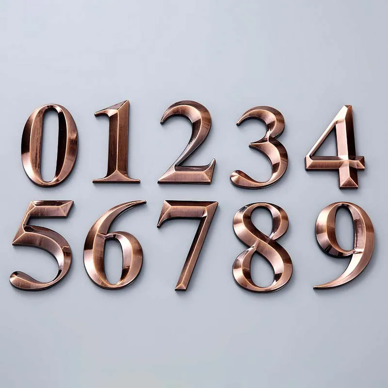 

3D House Number Adhesive Glossy Sticker Door Plate Sign Outdoor Mailbox Apartment Hotel Room Address Number Modern Home Decor