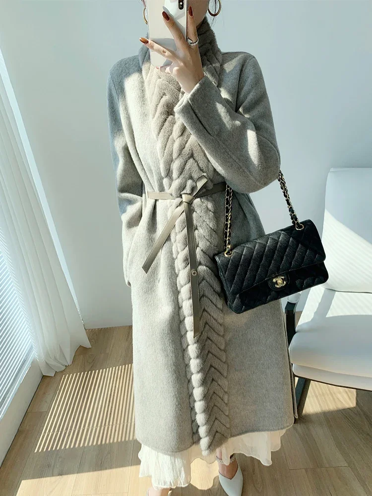 Autumn And Winter 2022 New Lp Mink Wool Double Faced Cashmere Wool Coat High-end Medium Long Wool Coat Women