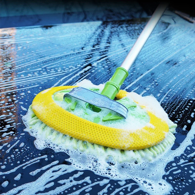 2 In 1 Car Cleaning Brush Car Wash Brush Duster Telescoping Alloy Long Handle Cleaning Mop Chenille Broom Auto Accessories