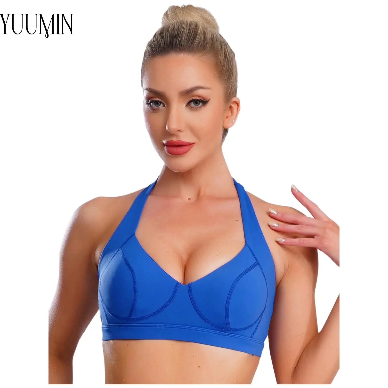 

Womens Bra Adjustable Halter Padded Sports Bra V-Neck Backless Workout Gym Yoga Vest Moisture-Wicking Quick-Drying Athletic Tops