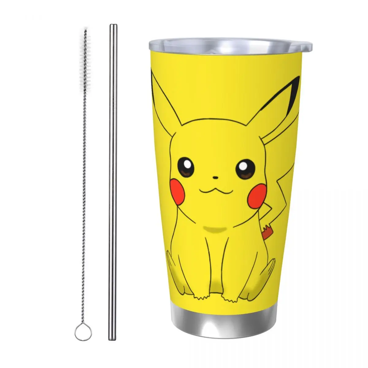 Pikachu Pokemoned Japón Anime Vaso aislado con pajitas Taza térmica de acero inoxidable Oficina Hogar Taza de bebidas frías calientes, 20 oz