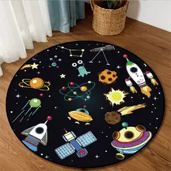 Home Decor Grey Modern Floor Mats Bubble Kiss Colorful Cartoon Space Planet Pattern Round Kids Rug Carpet