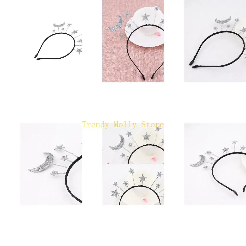

N5KB Princess Girl Halloween Party Crown Headband Glitter Powder Moon Star Charms Met