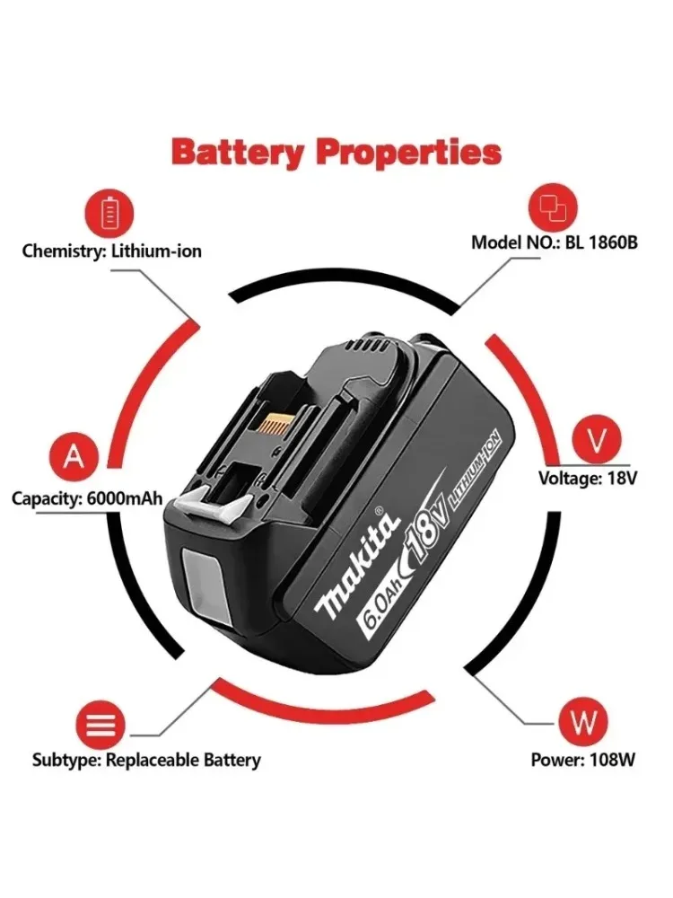 Originální dobíjecí baterie Makita 18V 5,0Ah 6,0Ah 9,0Ah, pro elektrické nářadí Makita, baterie + nabíječka + elektrická vrtačka - náhled 3