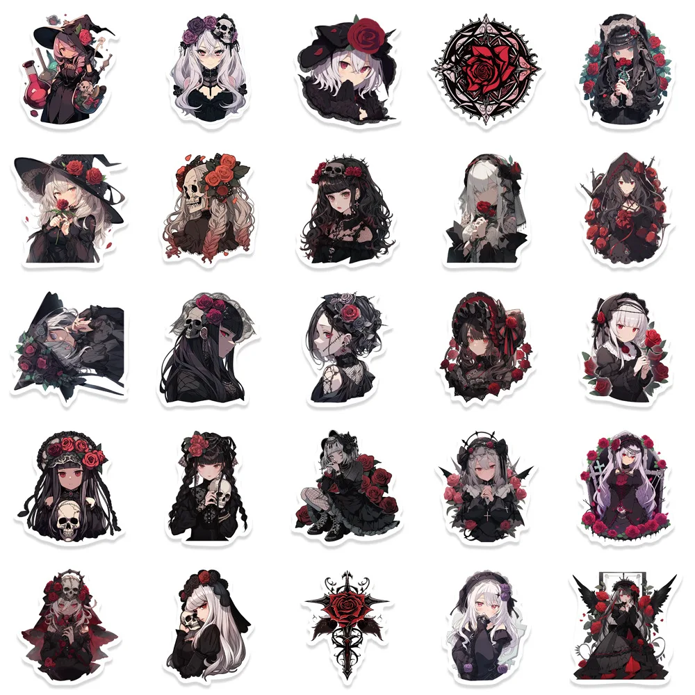 10/30/50Pcs Retro Gothic Girl Waterproof Graffiti Sticker Aesthetic Decorative Luggage Laptop Cup Phone Scrapbook Kids Stickers