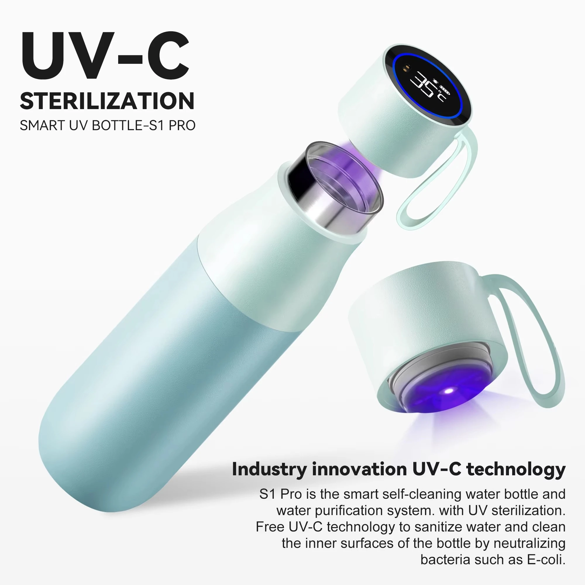 Mini 316 Stainless Steel  Water Bottle with Temperature Display & App Control UV Function Portable Design