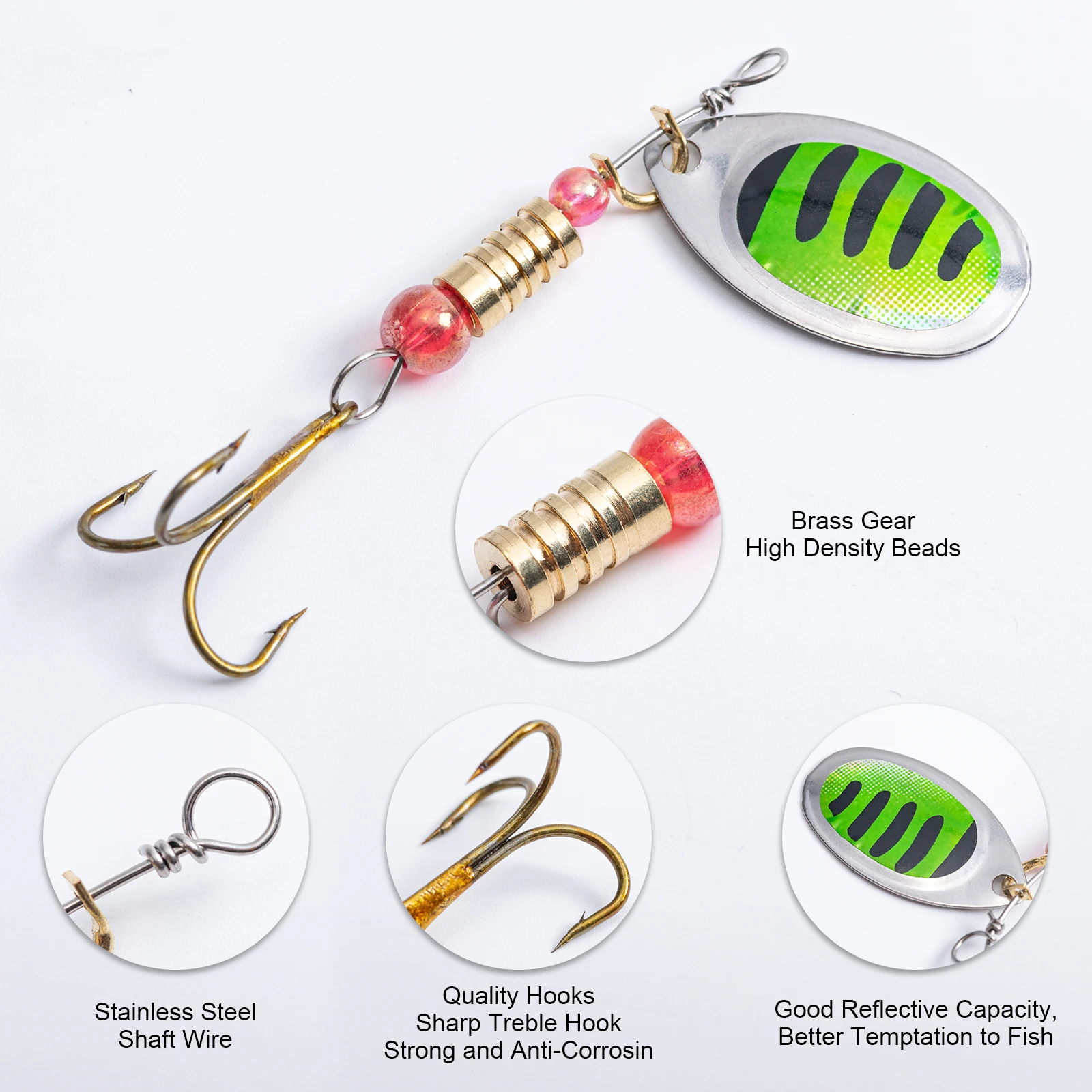 Goture Metal Spinner Bait Fishing Lure Set Artificial Spinner Bait for Pike Bass Trout Fishing with Storage Box
