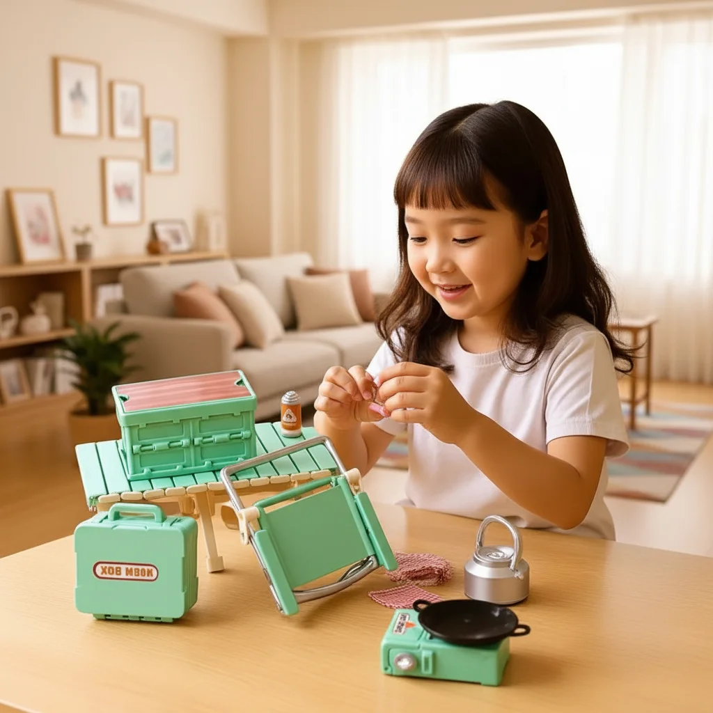シミュレーションモデルミニチュアキャンプピクニックセット 1:12 ドールハウス折りたたみ椅子ガスストーブモデルごっこ遊びままごとおもちゃギフト