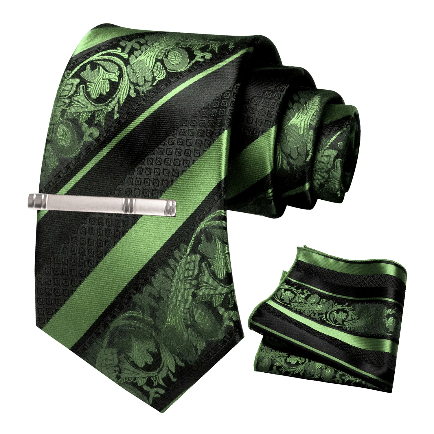 Klassische Herren-Krawatte mit Blumenmuster, 8 cm, Seidenkrawatten-Set, Einstecktuch, Krawattenklammer, Business-Anzubehör, Bräutigam-Hochzeitskrawatte – Detail 21