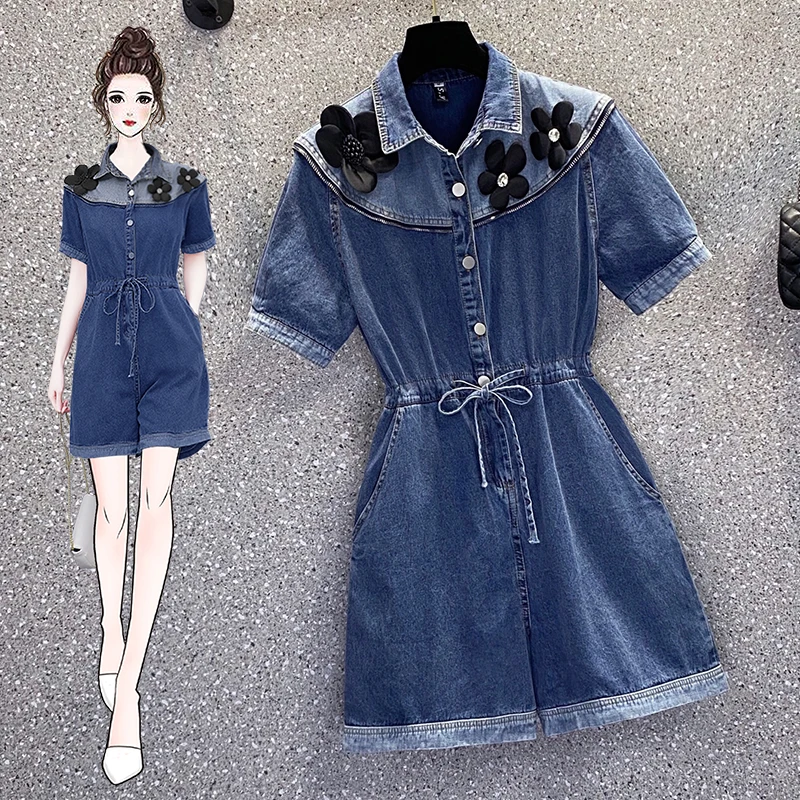 Denim Overall For Women 2022 Summer Lady Female Fashion Jumpsuit Casual Oversized Boyfriend Baggy 3D Flowers Loose Romper Pants