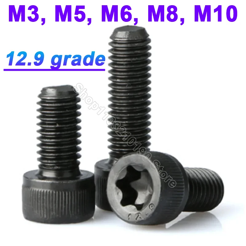 

2-10Pcs M3 M5 M6 M8 M10 Black 12.9 Grade High Strength Carbon Steel Six Lobe Cap Head Torx Security Head Screws Bolt L=6-40mm