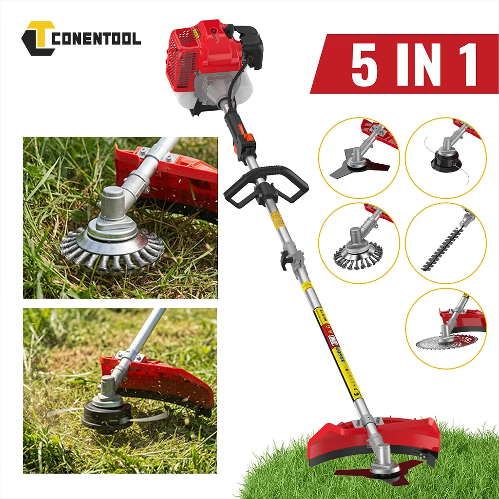 Débroussailleuse à essence Conentool 11000 tr/min 52 cm³ 5-en-1, coupe-herbe portatif de jardin, taille-haie 2 temps, outil tronçonneuse