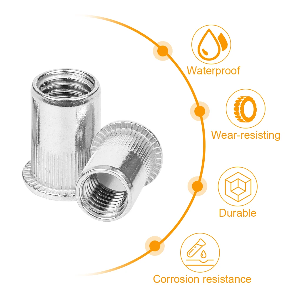 JUIDINTO 10-100pcs Rivet Nut M3 M4 M5 M6 M8 M10 M12 Aluminum Alloy Flat Head Metric Threaded Rivetnut Insert Nutserts