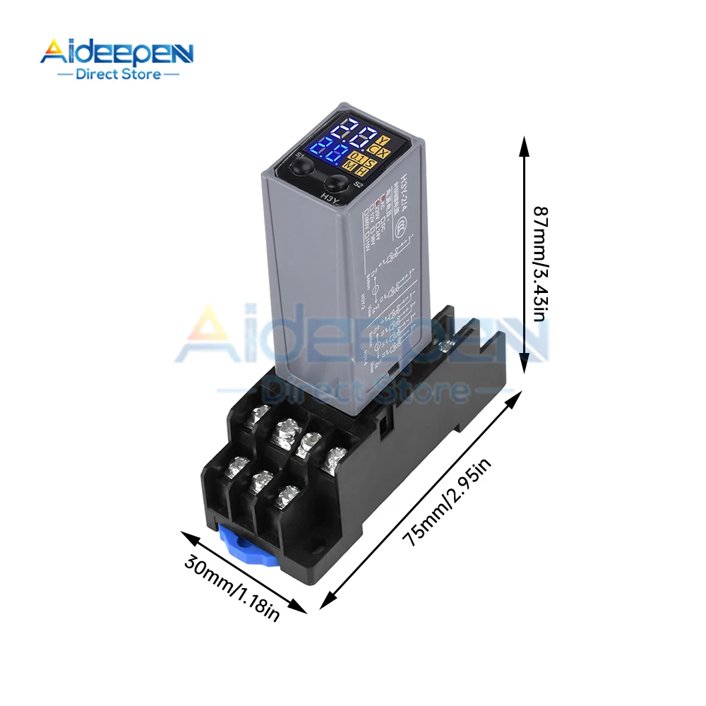 H3Y-4 Small Adjustable LCD Digital Display Time Relay Dual Time Cycle Time Control Delayer DC 12V 24V AC 220V With Base