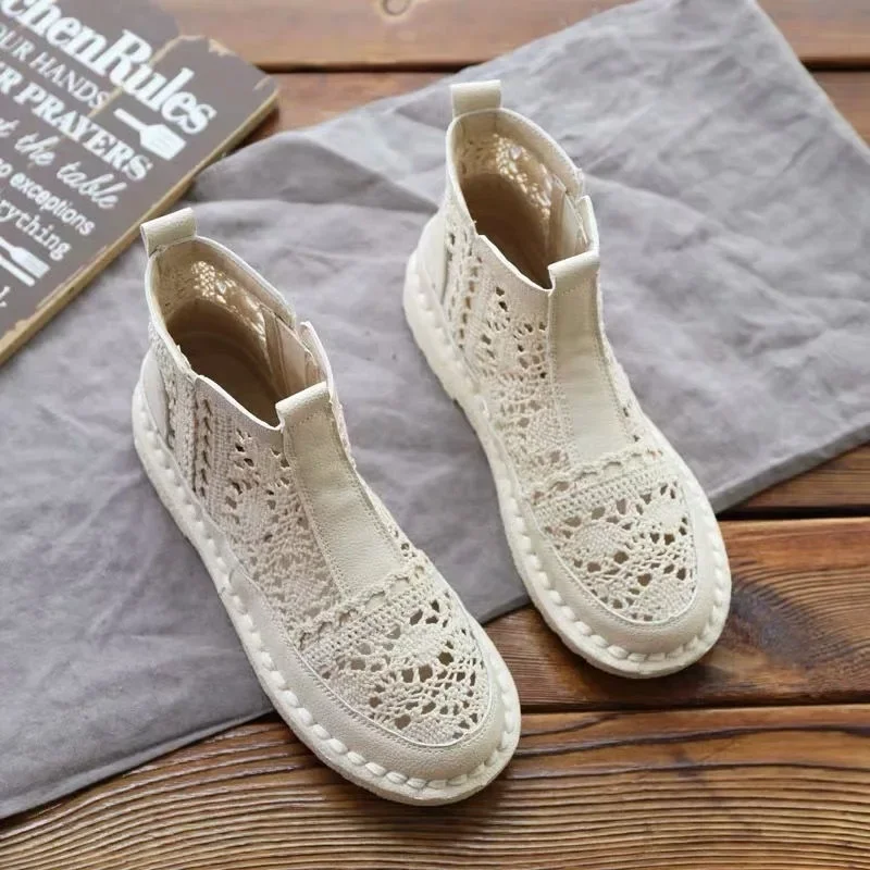 

New Women's Breathable Mesh Boots Summer Fashion Women's Boots Walking Shallow New Solid Non Slip Casual Shoes Vulcanize Shoes