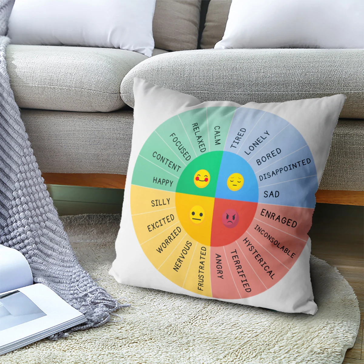 WUZIDREAM Emotional Intelligence with Wheel of Feelings Emotions Pillowcase -Kids & Gifts for Counselors and Physical Therapists