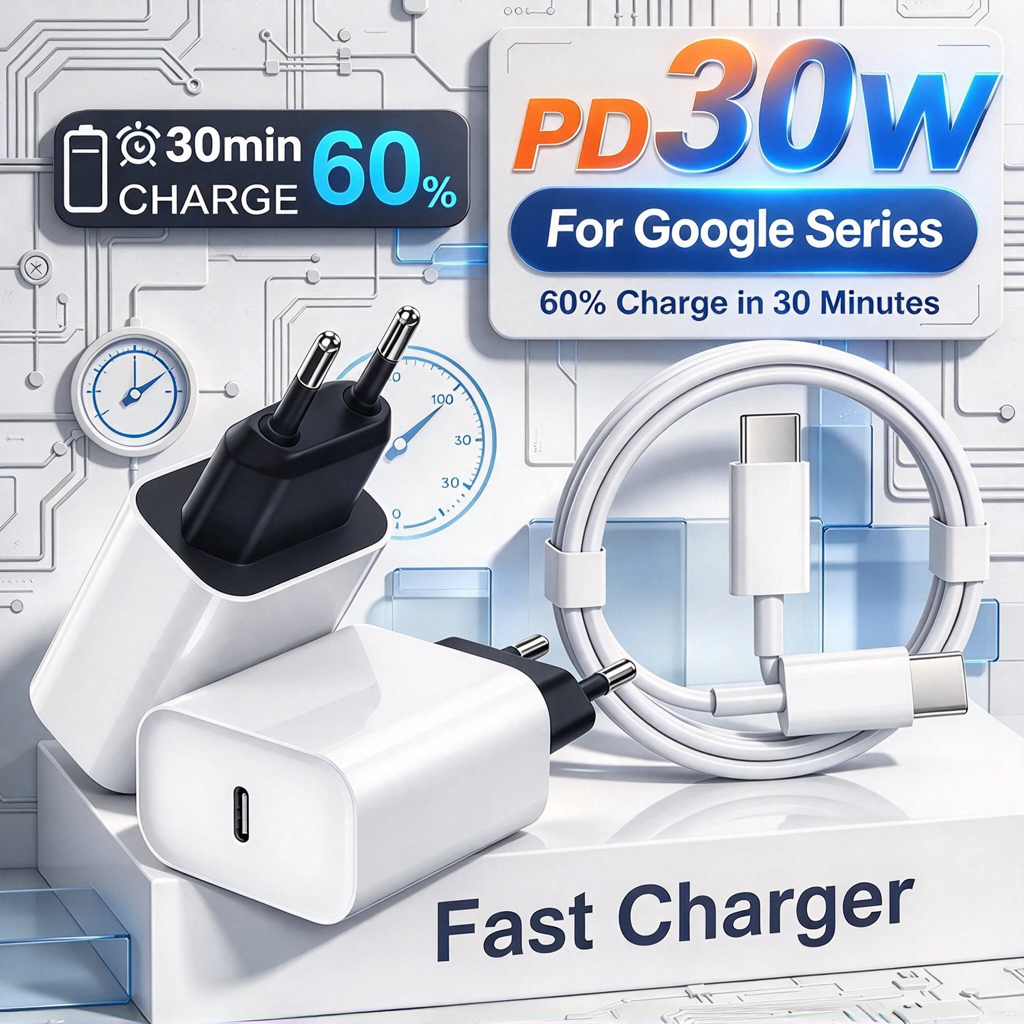 For Google 30W Fast Charger For Google Pixel 10 9 9A 8 7 6 Pro XL 7A iPhone USB C Charger Quick Charging Data Cable Accessories