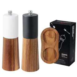New Manual Salt Pepper Grinder Sets Solid Wood Spice Pepper Mil Adjustable Ceramic Grinder Kitchen Salt Spoon Pepper Grinding