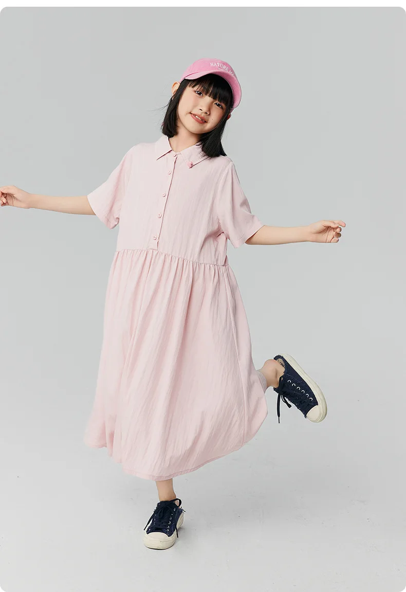 

Baby Girl Dress 2024 Girls Dress Cool Summer Children Fashion Simple Small Fresh Pink Shirt Comfort Casual Collar Drop Skirt