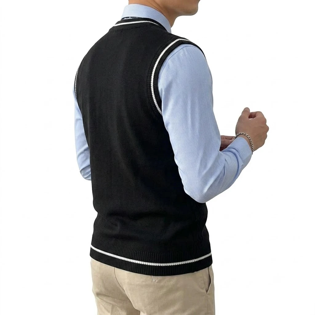 Herbst Herren V-Ausschnitt Pullunder Lässiger Leichter Streetwear Atmungsaktiver Patchwork Strickpullover Business Strickwaren für Männer – Detail 5