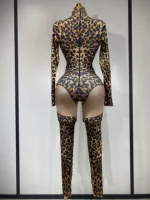 Women 2025 Stretch Leopard Print Sexy Bodycon Jumpsuit Bar Nightclub Singer Dancer Luxury Diamond Stage Performance Outfit - Image 4