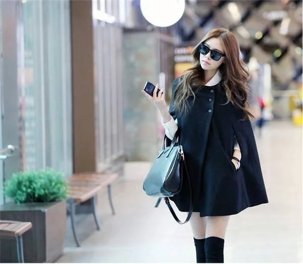 Women's Woolen Coat  Autumn Winter Cowl Neck Jacket Lady's Outerwear Commute Style Pure Color Batwing Sleeve Polyester Fiber