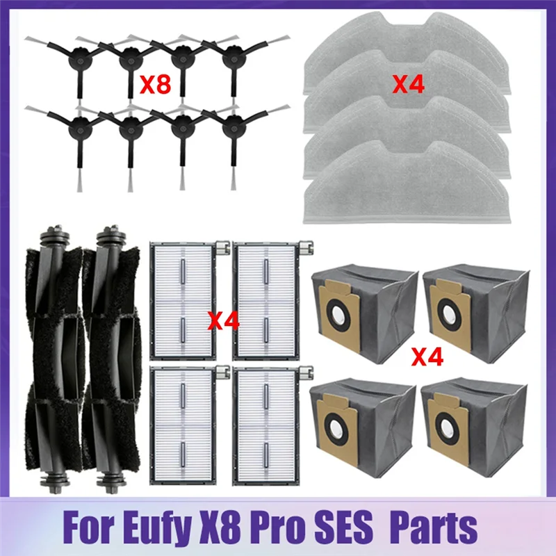 【Berserk】22 шт. комплект аксессуаров для робота-пылесоса Eufy X8 Pro/X8 Pro SES, основная боковая щетка, HEPA-фильтр, швабра, тканевый мешок для пыли