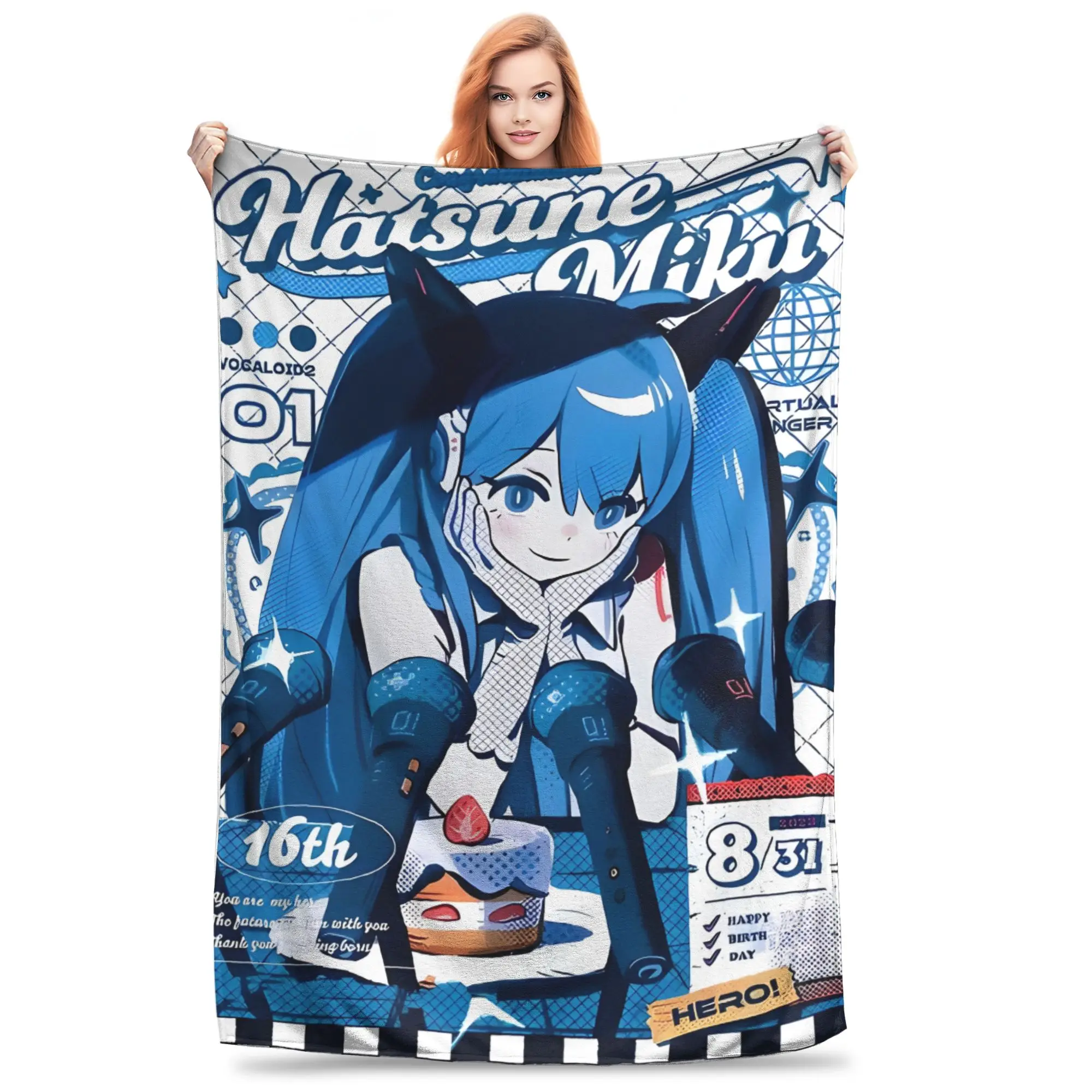 1PC Hatsune Miku Cartoon Singer  home room decorations Winter Blankets for Adults Bedding Home Interior Sofa Knee