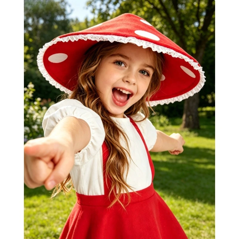 Spotted Adult Mushroom Hat Kids Halloween Party Costume Collapsible Cap Festival Performance Prop Funny Toadstool Hair Accessory