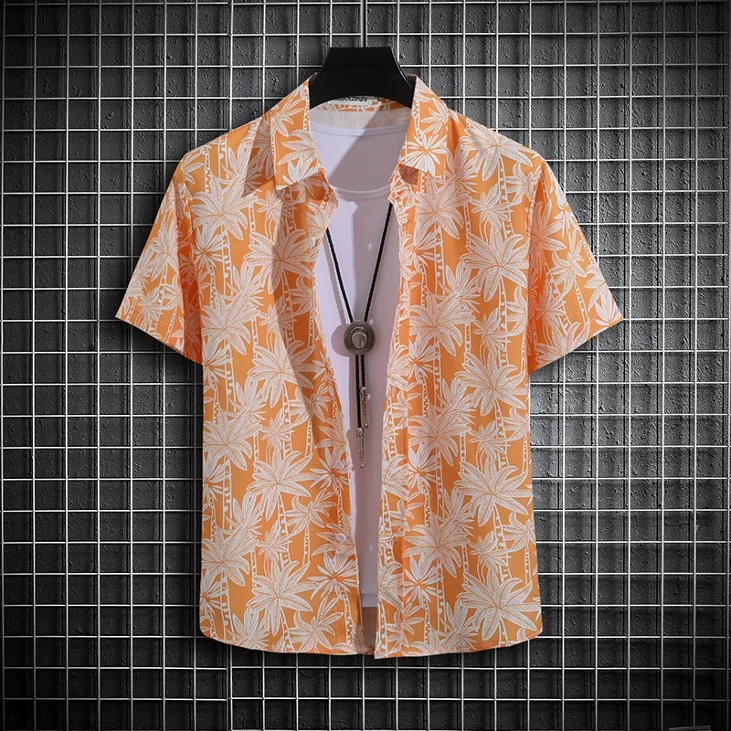 Hawaiian Palm Tree Pattern Print Shirt Fashion Design Men Women Short Sleeve Shirts Button Up Shirts Tops