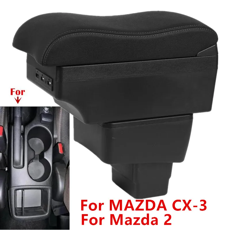 For Mazda CX-3 Armrest Box For Mazda 2 Skyactiv Version CX-3 Car Armrest Storage Box USB Charging Retrofit Car Accessories