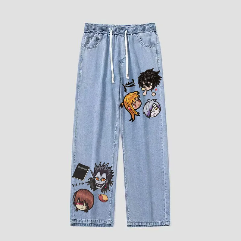 

Death Note Hand-Drawn Print Anime Denim Jeans mid Waist Loose Fit Youthful Vitality Style Student And Teenager Suitable