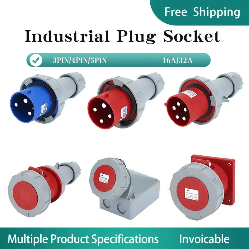 

5/10PCS Industrial Plug Socket 3nd Gen 16A/32A 220V/380V IP44/67 Waterproof 3/4/5PIN Male Female Explosion-proof Industrial Plug