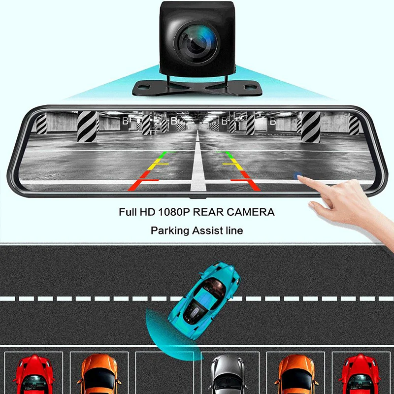 1080P 10 Inch Full Screen Dual Lens Car Mirror Touch Screen Stream RearView Dash Cam Mirror Camera Dashcam Drive Recorder