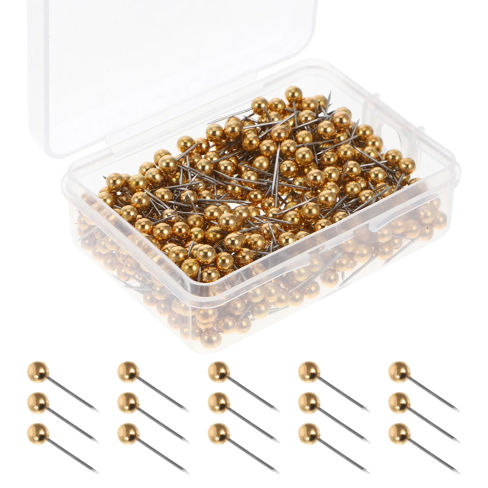 

400PCS Round Head Map Flag Push Map Tacks Metal Fixed Plastic Round Ball Needle Cork for School Home Office (Golden)