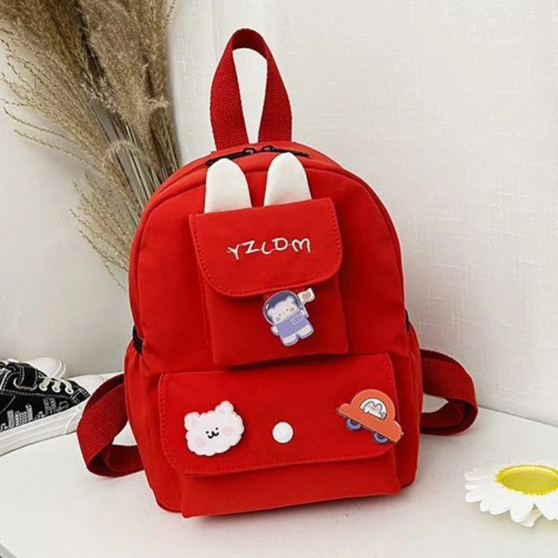 2022 New Children School Bags Cute Rabbit Ears Solid Color Boys Girls Zipper Backpack
