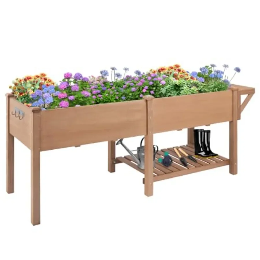 Raised Garden Bed with Legs Outdoor, Elevated Garden Box, Storage Shelf, Protective Liner for Backyard, Patio, Balcony, 80x23x3