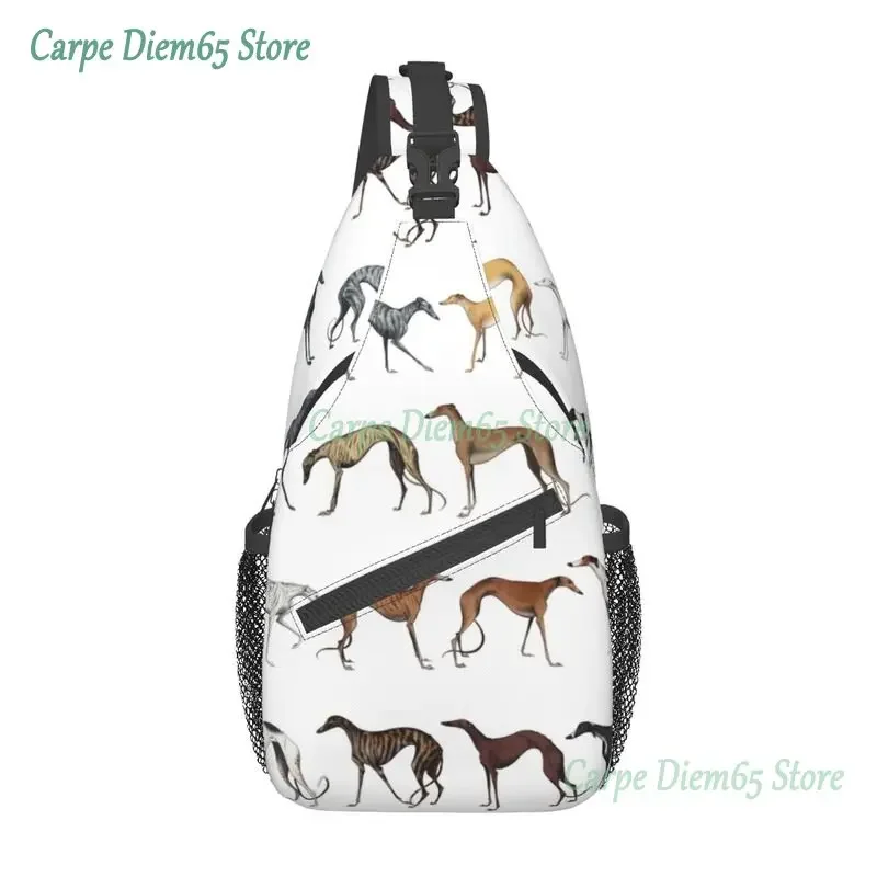 

Fashion Cute Whippet Sighthound Dog Sling Bag for Cycling Camping Men Greyhound Hound Chest Crossbody Backpack Shoulder Daypack