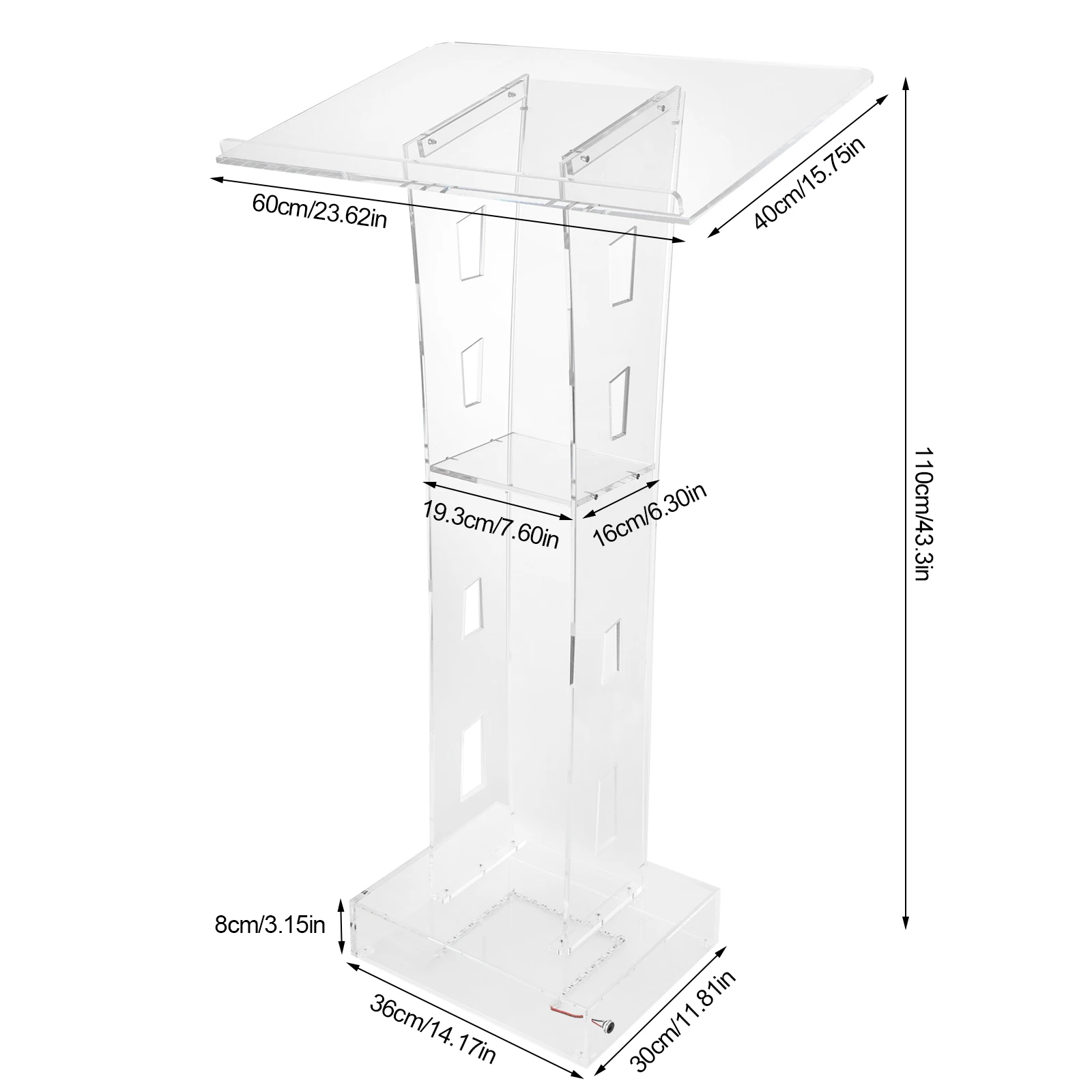 Beleuchtetes Klares Acryl-Rednerpult | 110 cm Freistehendes Transparentes Kirchen-, Büro- und Schul-Rednerpult mit Ablage und Beleuchtung – Detail 6