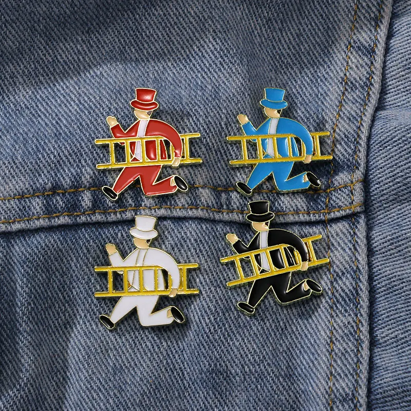 Novelty Gentleman's Ladder Running Brooches Red Blue White Black Enamel Collar Pins With Free Shipping