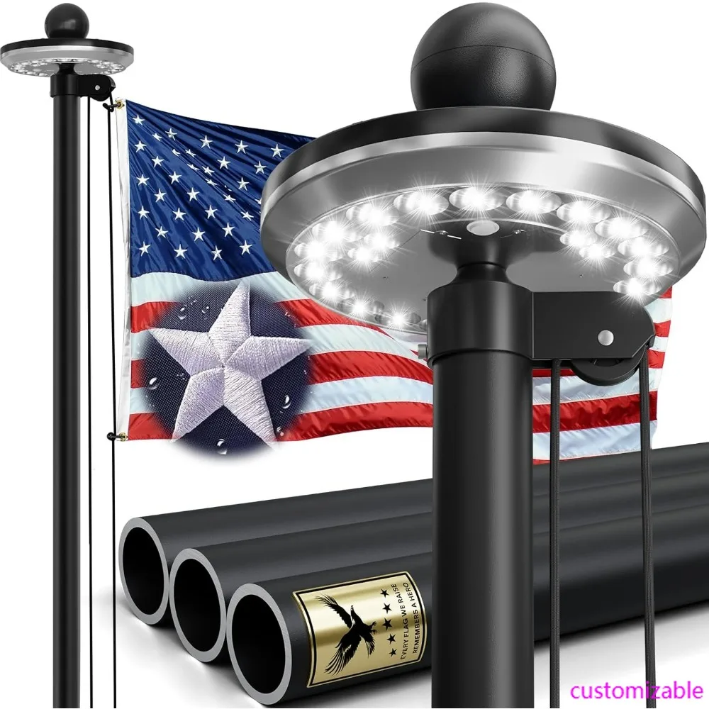 

Residential Aluminum Flag Pole Kit with Solar Light, Heavy Duty 25 Feet, 11 Gauge, and 2.5 Inch Bottom Diameter