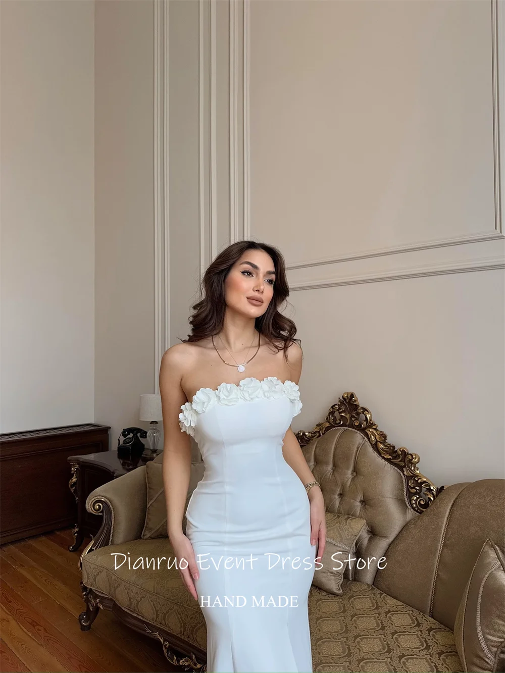 فستان سهرة Dianruo تركواز بدون حمالات على شكل زهور ثلاثية الأبعاد فيستدو دي غالا فام حورية البحر Abiti Da Cerimonia مخصص