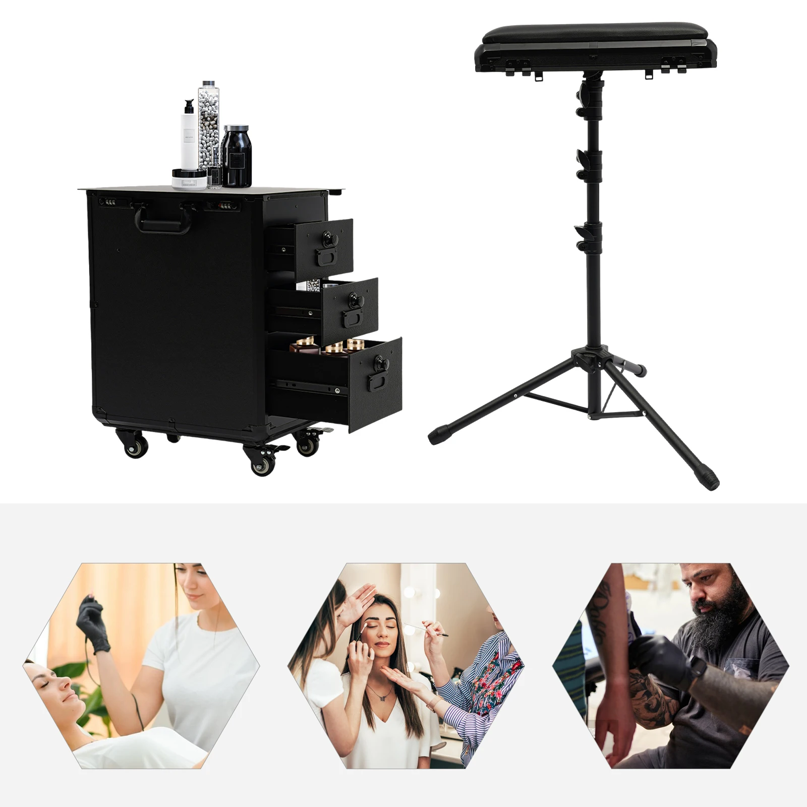 Professional Rolling Makeup Case with Combination Lock & Metal Panel - 3 Drawers, Universal Wheels, Portable Cosmetic Organizer