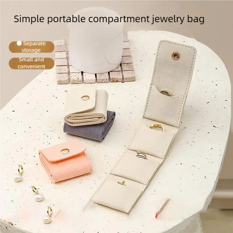 

Simple and portable compartment jewelry bag, ring storage pouch, small portable travel earring jewelry storage bag