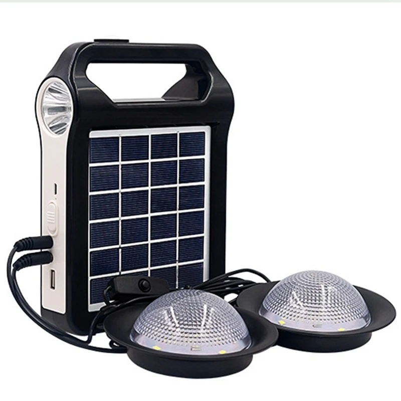 RISE-Portable 6V Rechargeable Solar Panel Power Storage Generator System USB Charger With Lamp Lighting Home