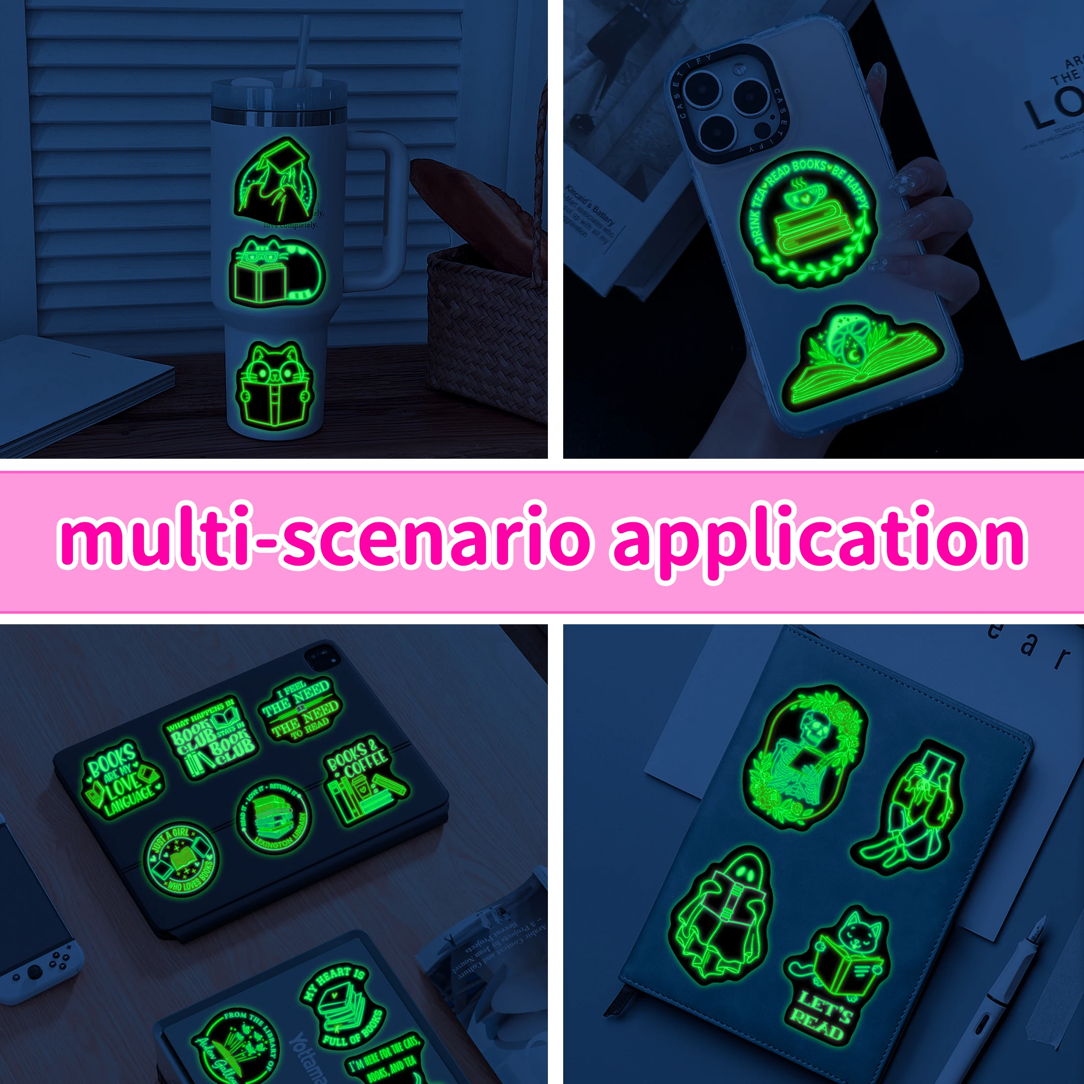 50 قطعة النيون يتوهج في الظلام كتاب نمط ملصقات مقاوم للماء شارات الفينيل سكيت الكمبيوتر الديكور للأطفال المراهقين الهدايا #5