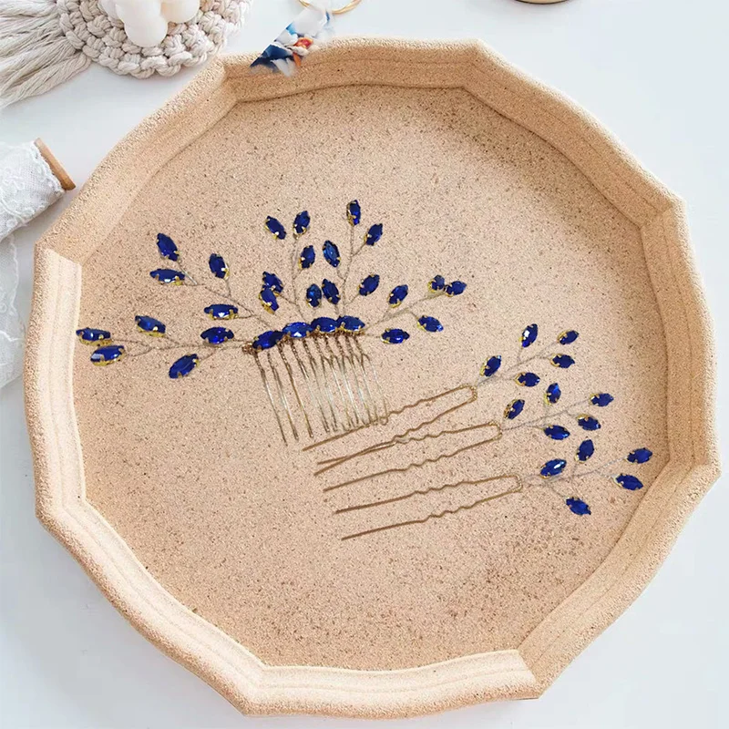 Роскошный синий цвет со стразами, повязка на голову для невесты, женская расческа для волос, свадебные аксессуары для волос, пышное головное платье, свадебная тиара