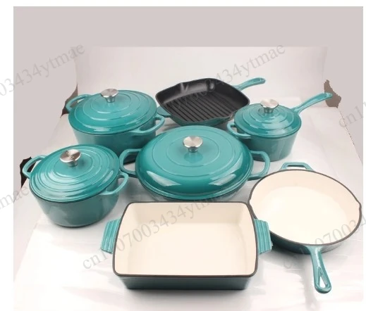 7-Piece Enameled Cast Iron Dutch Oven Set Kitchen Casserole Stock Pot Saucepan Cooking Cookware Collection view 5